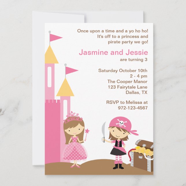 Inbjudan till Princess och Rosa Pirat (Framsida)