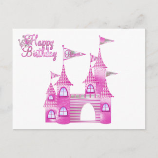 Inbjudan till Princess Party-Rosa Castle Birthday Vykort