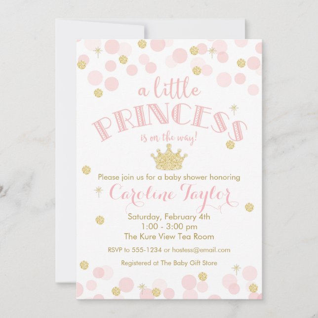 Inbjudan till Princess Rosa Glitter Baby Shower (Framsida)