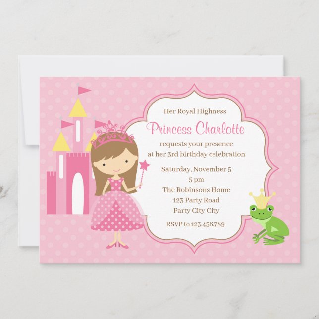 Inbjudan till prinsessan Birthday (Frog Prince Cas (Framsida)