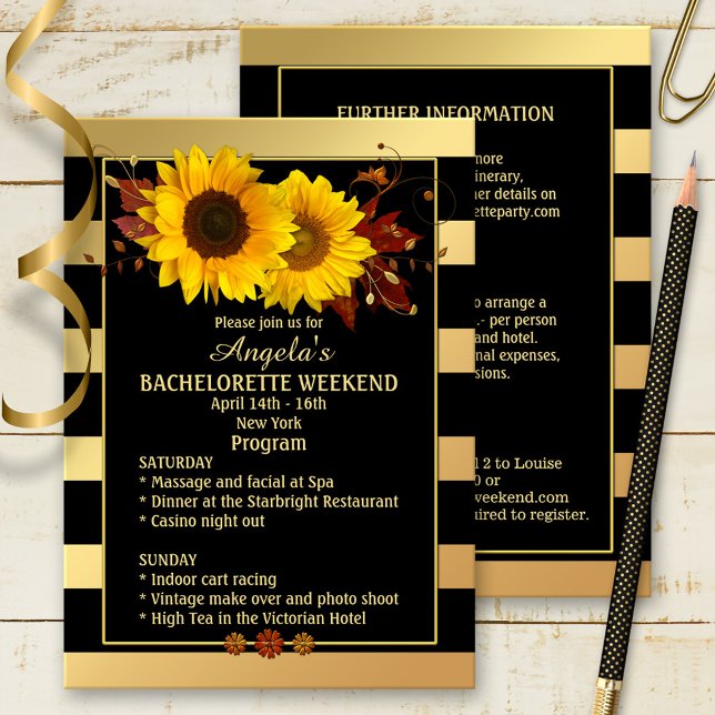 Inbjudan till programmet Solros Bachelorette Helg (Bachelorette weekend getaway invitation program template with sunflowers)