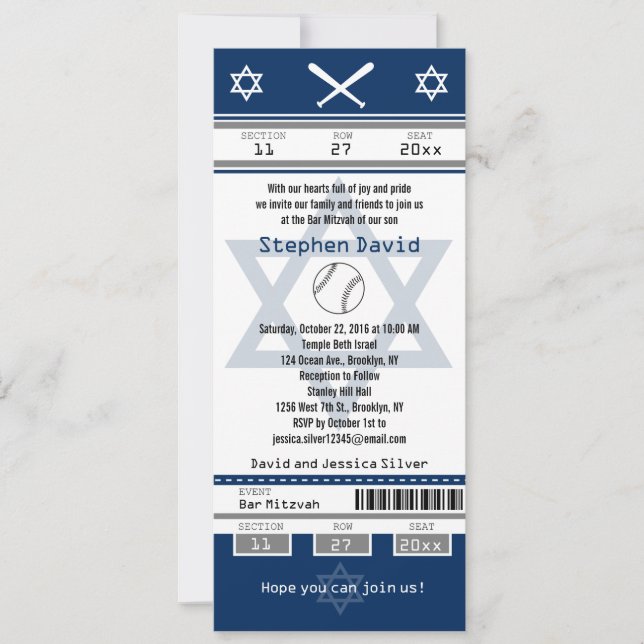 Inbjudan till Pub Mitzvah Baseball Biljett (Framsida)