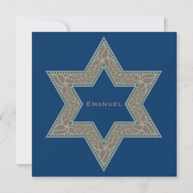 Inbjudan till Pub Mitzvah Emanuel Star David Guld (Framsida)