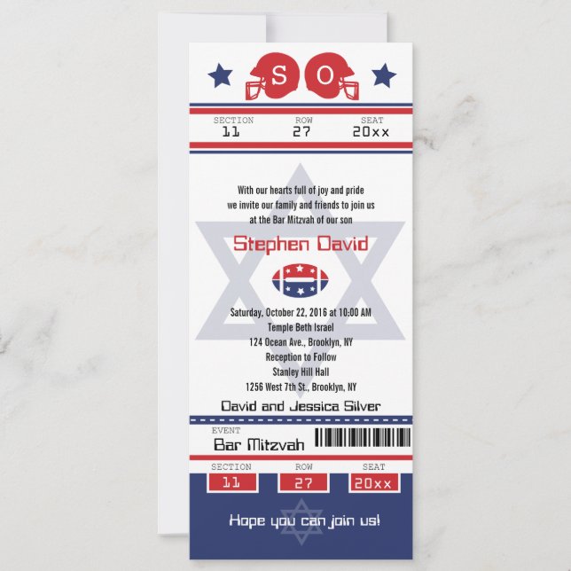 Inbjudan till Pub Mitzvah Football Biljett (Framsida)