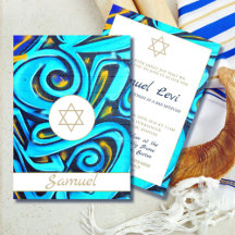 Inbjudan till pub Mitzvah Modern judisk blå Mönste