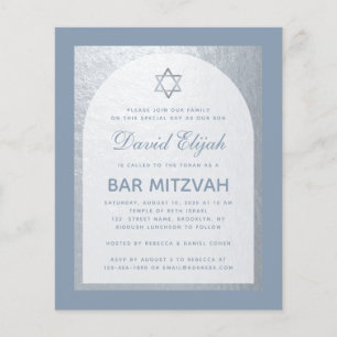 Inbjudan till Pub Mitzvah Silver Dusty Blue Budget