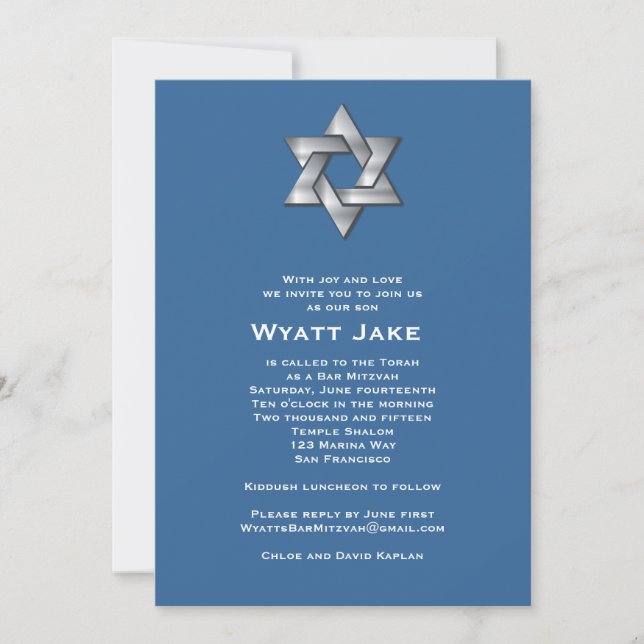 Inbjudan till Pub Mitzvah Wyatt judisk Star Blue (Framsida)