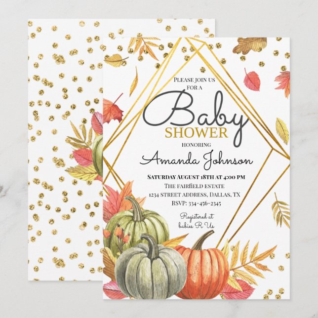 Inbjudan till Pumpkin Baby Shower (Fram/baksida)