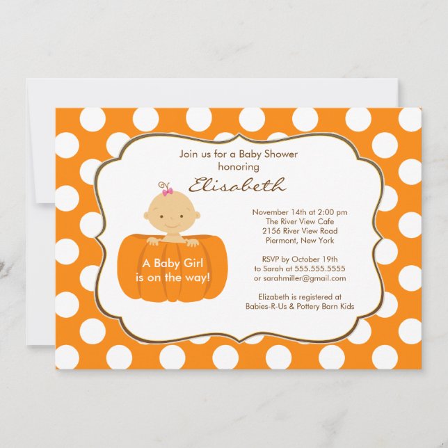 Inbjudan till Pumpkin Baby Shower Girl (Framsida)