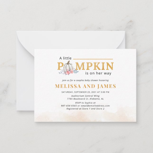 Inbjudan till Pumpkin Par Baby Shower Rosa Blommig (Framsida)