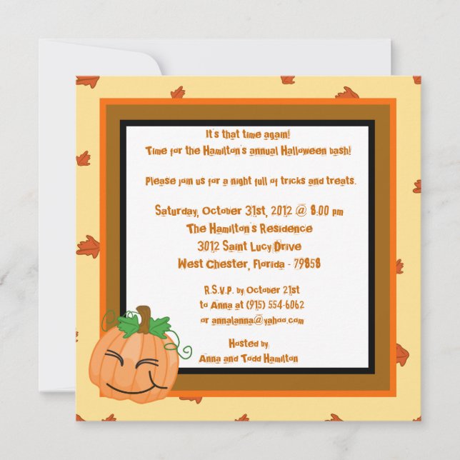 Inbjudan till Pumpkin Patch Halloween fest 5 x 5 (Framsida)