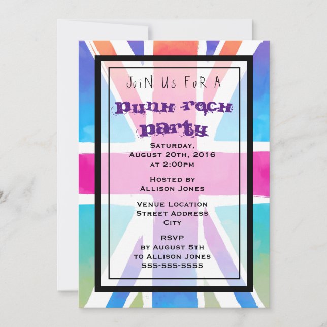 Inbjudan till punkrockparty med Union Jack-flaggan (Framsida)