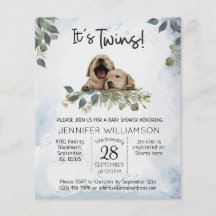 Inbjudan till Puppy Baby Shower för budgetTwilling