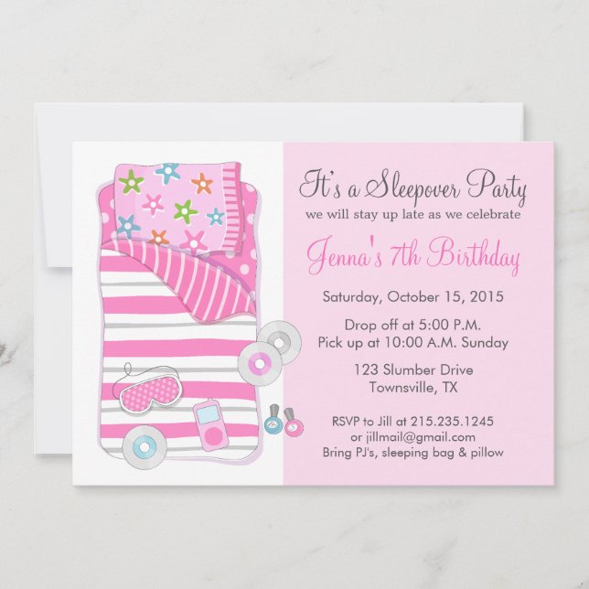 Inbjudan till Pyjamasparty för tjejer (Framsida)