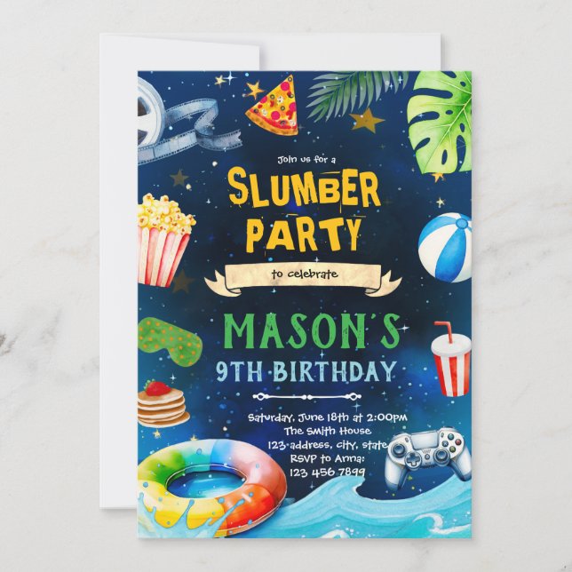 Inbjudan till pyjamasparty pool födelsedagsfest (Framsida)