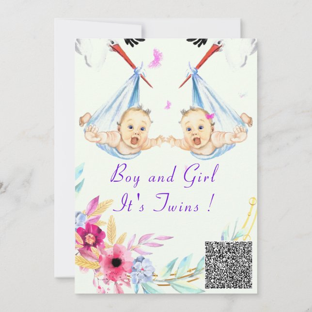 Inbjudan till QR Code Twillingars Boy and Girl Bab (Baksida)
