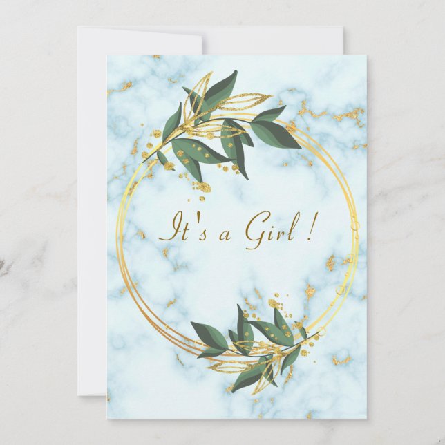 Inbjudan till QR-kod för vit marble Flicka-dusch (Baksida)