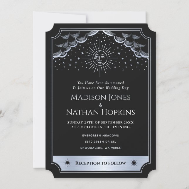 Inbjudan till QR-koden Silver Sol Tarot Bröllop (Framsida)