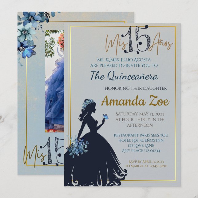Inbjudan till Quinceañera (Fram/baksida)