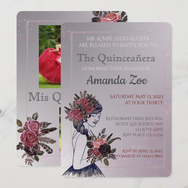 Inbjudan till Quinceañera (Fram/baksida)