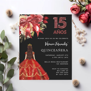Inbjudan till Quinceanera-blommigtar med svart röd