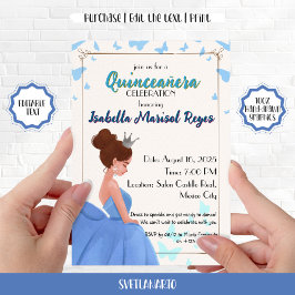 Inbjudan till Quinceañera Blue Elegant Princess