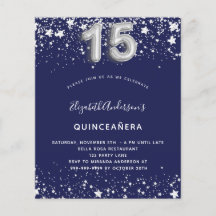 Inbjudan till Quinceanera-flottan blå silver