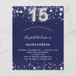 Inbjudan till Quinceanera-flottan blå silver