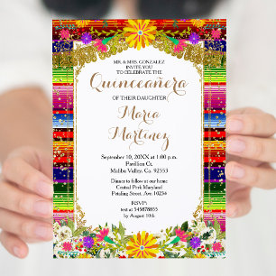 Inbjudan till Quinceañera i Mexikanska Guld Blommi