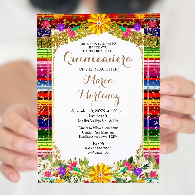 Inbjudan till Quinceañera i Mexikanska Guld Blommi (Skapare uppladdad)