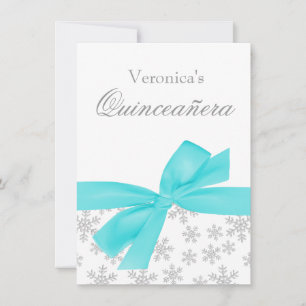 Inbjudan till Quinceanera i Silver Snöflingor Teal