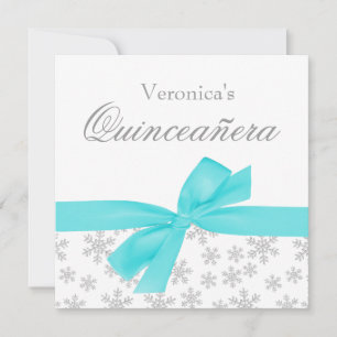 Inbjudan till Quinceanera i Silver Snöflingor Teal