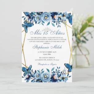 Inbjudan till Quinceanera Navy Blommigt Butterflie