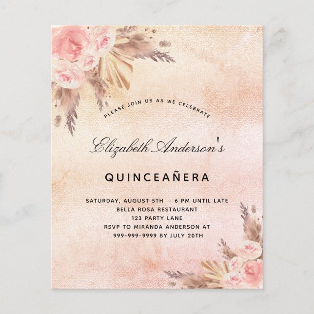  inbjudan till Quinceanera pampas-gräs (Framsida)