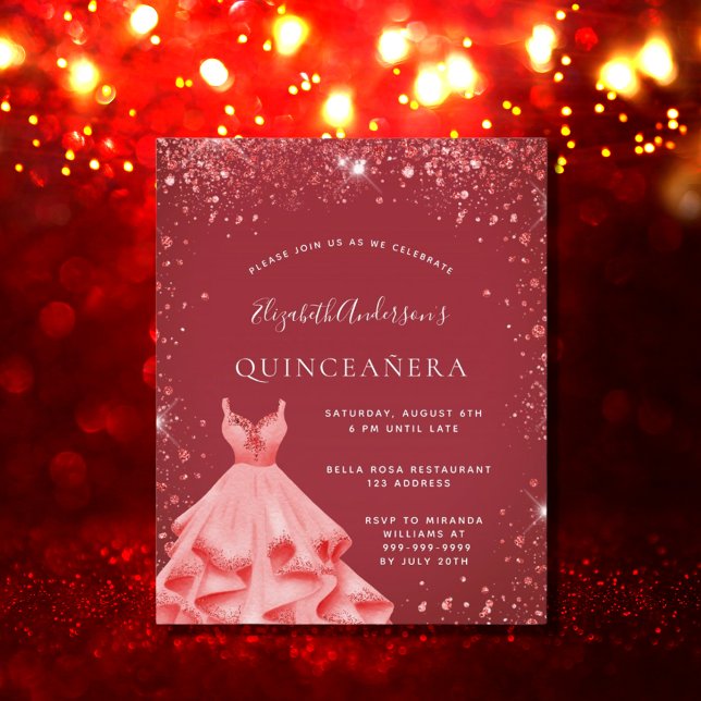 Inbjudan till Quinceanera red dress glitter (Skapare uppladdad)