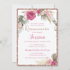Inbjudan till Quinceanera Ro Guld Blommigt Glitter