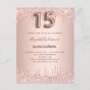 inbjudan till Quinceanera ro guld glitter