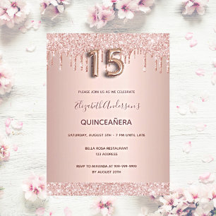 inbjudan till Quinceanera ro guld rosa