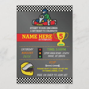 Inbjudan till racerbil go-kart födelsedagsfest