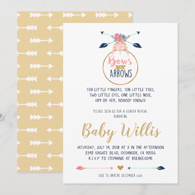 Inbjudan till rader eller pilar - Visa Gender Part (Fram/baksida)