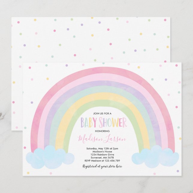 Inbjudan till Rainbow Baby Shower Pastel Rainbow B (Fram/baksida)