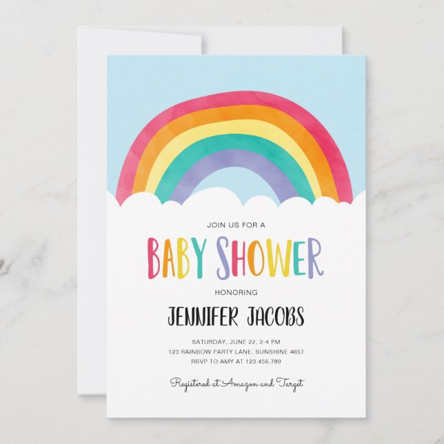 Inbjudan till Rainbow Blue Boy Neutralt Baby Showe (Framsida)