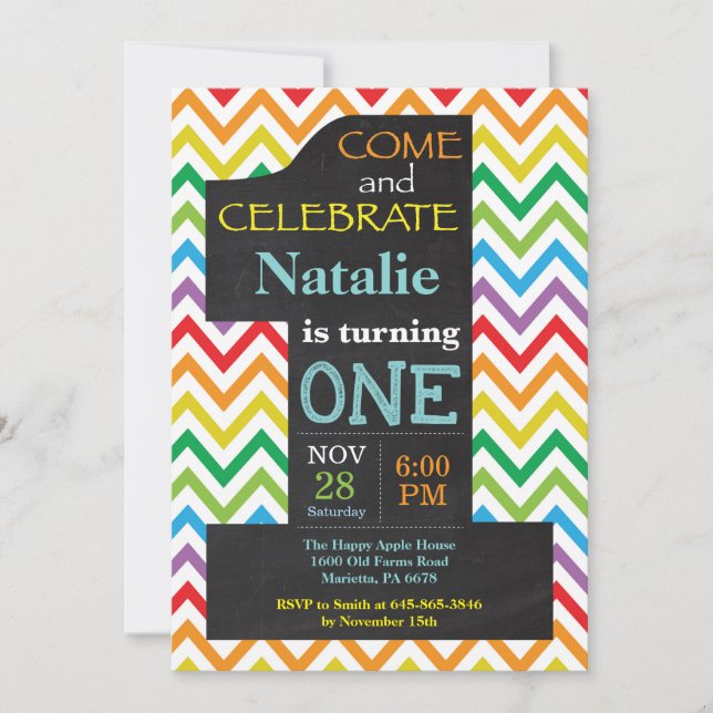 Inbjudan till Rainbow Chalkboard på födelsedagen (Framsida)