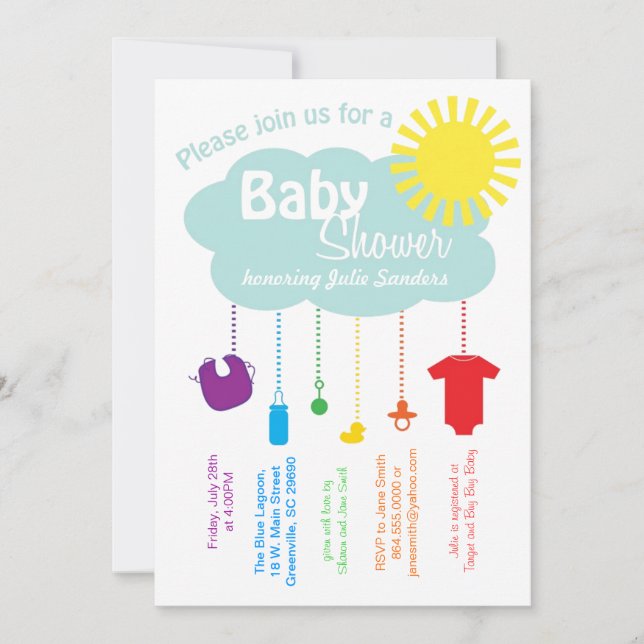 Inbjudan till Rainbow Cloud Baby Shower (Framsida)