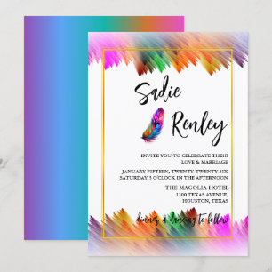 Inbjudan till Rainbow Feather Wedding