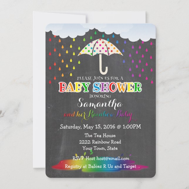 Inbjudan till Rainbow Raindrops Baby Shower (Framsida)