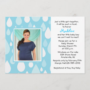 Inbjudan till Raindrops Blue Photo Baby Shower