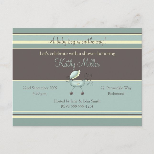 Inbjudan till rand Baby Shower (Boy) Vykort (Framsida)