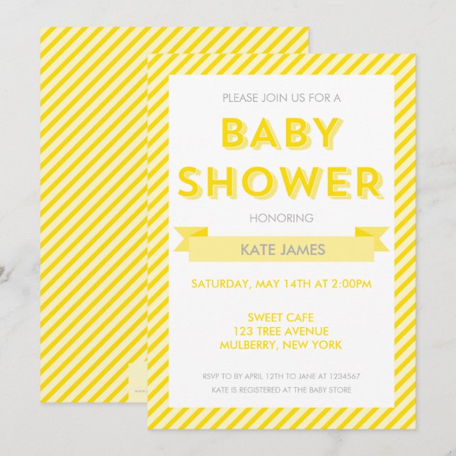 Inbjudan till Rand Baby Shower i modern Gult (Fram/baksida)