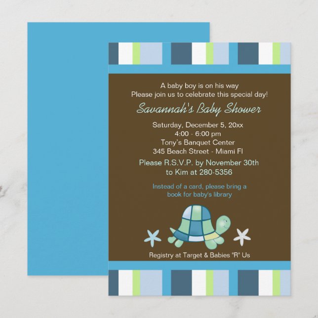 Inbjudan till Rand Boy Baby Shower på Turtle Bay- (Fram/baksida)